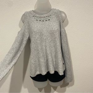 kids abercrombie grey knit cold shoulder long sleeve sweater top